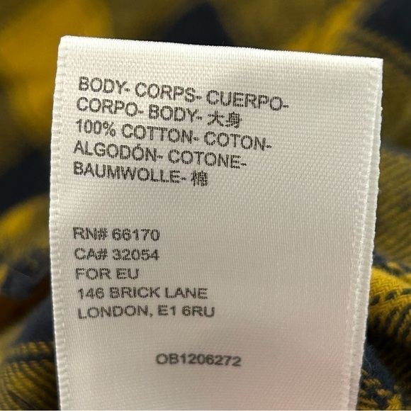 BDG Yellow and Black Plaid High Low Raw Hem Boxy Fit Long Sleeve Button Down Top - Picture 9 of 11